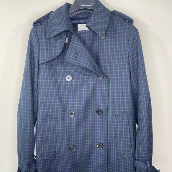 Sandro Blue Rosale Windowpane Check Woven Coat Sz 6 - Picture 4 of 16